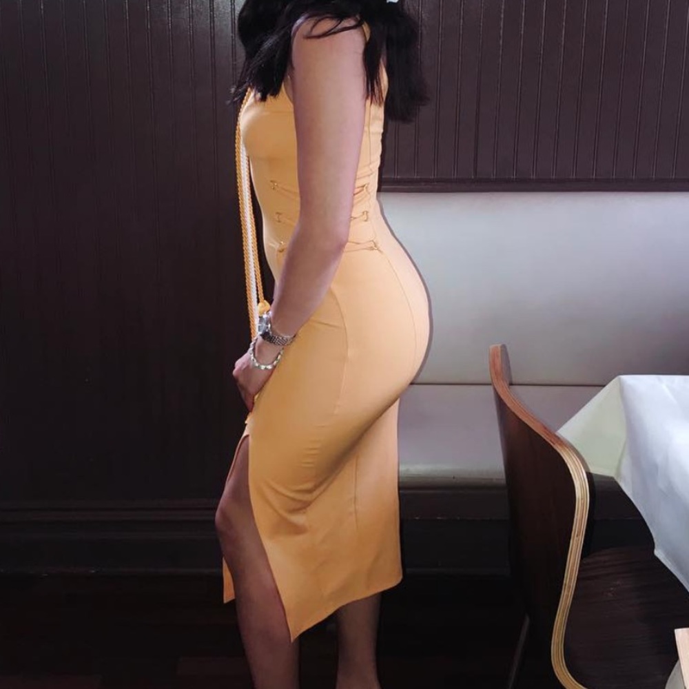 Orange yellow midi dress